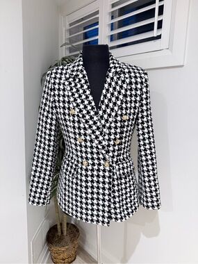 Big Hit Black & White Houndstooth Double-Breasted Women's Blazer